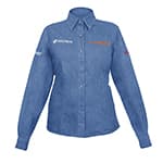 Camisa de mezclilla para dama, manga larga talla M, Truper CAM-MEZ-DLM